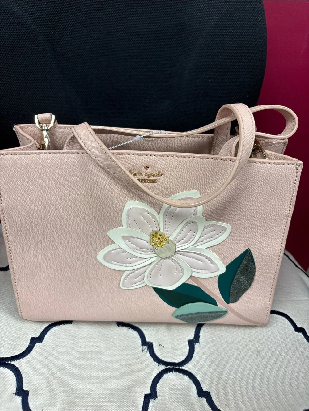 kate spade blush pink floral applique tote